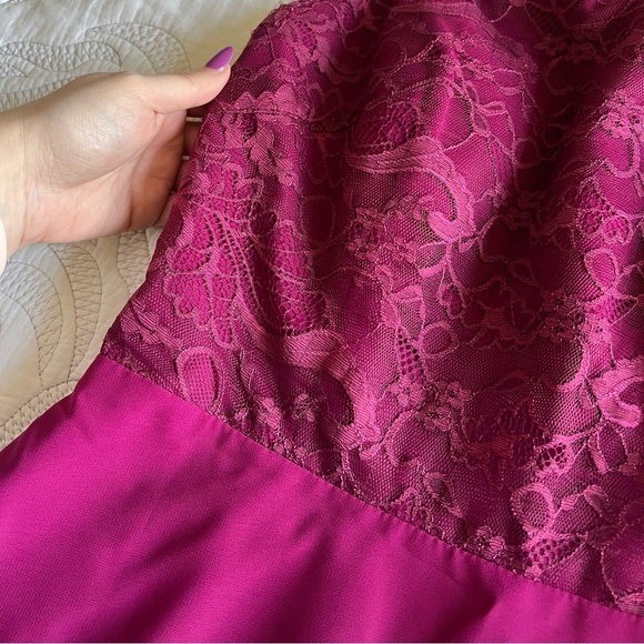 Hayley Paige Occasions - Chiffon Halter Lace Dress - Style 5715 - Flamingo - Picture 7 of 13